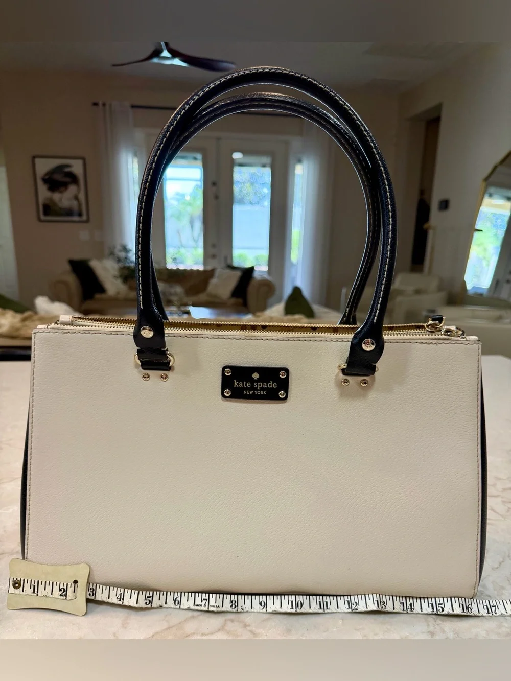 kate spade Cream and Black Leather Tote with Matching Wallet